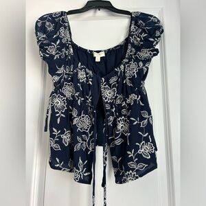 Floral Navy Top with White Accents